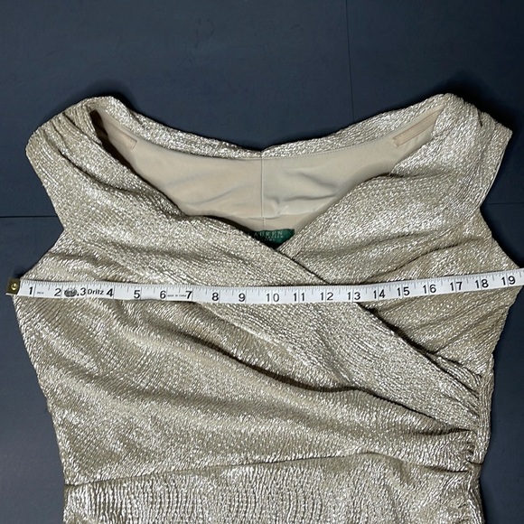 Metallic Silver Foil Stretch Ralph Lauren Evening Dress - Picture 8 of 17